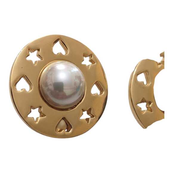 Vintage Carolee Gold Tone Faux Pearl Round Clip Earrings Cut Out Stars & Hearts - Picture 2 of 4